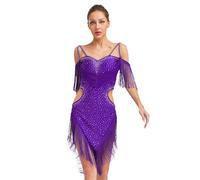 Miaeowve Justaucorps Danse Latine Femmes Combinaison Dos Nu Gland Franges Robe Danse Chacha Tango Salsa Robe Soirée de Bal Danse Latin Entraînement S-XXL