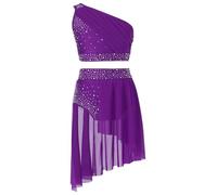 Miaeowve Justaucorps Gymnastique Enfant Fille Ensemble Robe Danse Ballet Latine à Strass sans Manches Haut Danse avec Tutu Jupe Tenues Patinage Artistique Dancewear Violet 9-10 ans