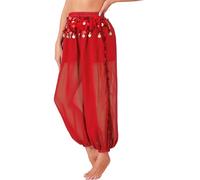 Miaeowve Pantalon Danse du Ventre Oriental Costume Belly Dance Sarouel à Paillettes Rouge Taille Unique