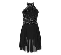 Miaeowve Robe Danse Lyrique Ballet Enfant Fille Justaucorps Gymnastique à Strass sans Manches Robe Patinage Artistique Latine 5-16 Ans Noir 9-10 Ans