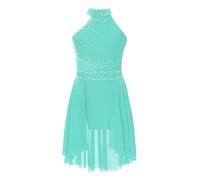 Miaeowve Robe Danse Lyrique Ballet Enfant Fille Justaucorps Gymnastique à Strass sans Manches Robe Patinage Artistique Latine 5-16 Ans Menthe Verte 11-12 Ans