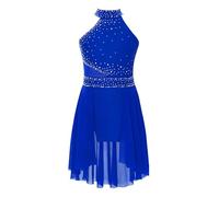 Miaeowve Robe Danse Lyrique Ballet Enfant Fille Justaucorps Gymnastique à Strass sans Manches Robe Patinage Artistique Latine 5-16 Ans Bleu Royal 15-16 Ans