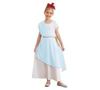Miaeowve Robe de Déesse Grecque Antique Enfant Fille Manches Courtes Robe Antiquité Déguisement Toge Romaine Grec Halloween Carnaval Fête 5-16 Ans Bleu clair 15-16 ans
