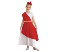 Miaeowve Robe de Déesse Grecque Antique Enfant Fille Manches Courtes Robe Antiquité Déguisement Toge Romaine Grec Halloween Carnaval Fête 5-16 Ans Rouge 15-16 ans