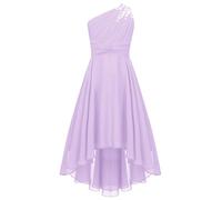 Miaeowve Robe de Soirée Enfant Fille Carnaval Robe Princesse Une Epaule à Strass Plissé Robes Demoiselle d'honneur Mariage Cérémonie Robes de Fête Bal 6-16 Ans Lavande 13-14 Ans