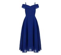 Miaeowve Robe de Soirée Enfant Fille Princesse Robe Epaule Nue Robe Demoiselle d'honneur Mariage Cérémonie Robe de Fête Bal 6-16 Ans Bleu 7-8 Ans