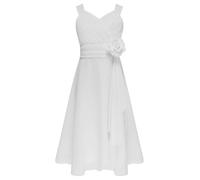 Miaeowve Robe Soirée Enfant Fille Princesse Plissé Robe en Mousseline de Soie Robe Mariage Demoiselle d'honneur Robe Première Anniversaire Fête Ivoire 15-16 Ans