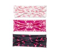 Miaija Lot de 3 bandeaux élastiques pour la sensibilisation au cancer du sein - Ruban rose - Fournitures de fête pour filles - Mois de la sensibilisation au cancer du sein