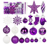 Miaikoe 135 pièces Boule de Noël Ornements Ensemble, Boule de Noël pré - attaché en Plastique incassable Arbre de Noël Pendentif Ornements Fête de Noël décoration de Vacances (Violet)