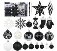 Miaikoe 135 pièces Boule de Noël Ornements Ensemble, Boule de Noël pré - attaché en Plastique incassable Arbre de Noël Pendentif Ornements Fête de Noël décoration de Vacances (Noir)