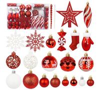 Miaikoe 135 pièces Boule de Noël Ornements Ensemble, Boule de Noël pré - attaché en Plastique incassable Arbre de Noël Pendentif Ornements Fête de Noël décoration de Vacances (Rouge)