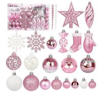 Miaikoe 135 pièces Boule de Noël Ornements Ensemble, Boule de Noël pré - attaché en Plastique incassable Arbre de Noël Pendentif Ornements Fête de Noël décoration de Vacances (Rose)