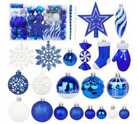 Miaikoe 135 pièces Boule de Noël Ornements Ensemble, Boule de Noël pré - attaché en Plastique incassable Arbre de Noël Pendentif Ornements Fête de Noël décoration de Vacances (Bleu)