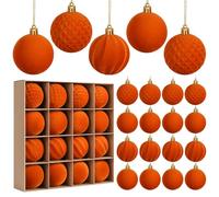 Miaikoe 16 Pcs Boules de Noël en Velours avec Ornements Accrochables, Boules de Noël en Plastique Anti-Éclatement Pré-liées Décorations de Noël Décorations pour Fêtes et Vacances (Orange, 6CM)