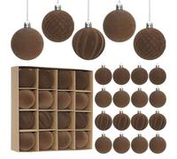 Miaikoe 16 Pcs Boules de Noël en Velours Ensemble d'Ornements Pendables, Boules de Noël en Plastique Anti-Éclatement Pré-liées Décorations de Noël Décorations pour Fêtes et Vacances (Brun, 6CM)