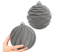 Miaikoe 2 PCS Grandes Boules de Noël en Velvet Ornaments Ensemble de Suspension à l'épreuve pour Les décorations de fête de l'arbre de Noël (Gris, 15 cm)