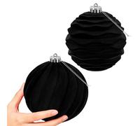 Miaikoe 2 PCS Grandes Boules de Noël en Velvet Ornaments Ensemble de Suspension à l'épreuve pour Les décorations de fête de l'arbre de Noël (Noir, 15 cm)