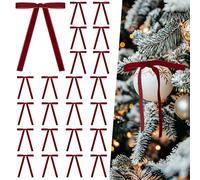 Miaikoe 24 Pcs Velours arcs pour Arbre Rustique Velours Ornements de Noël arcs rustiques pour Porte Guirlande Couronne Cadeau décoration de fête (Largeur de 1cm, Bourgogne)