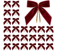Miaikoe 24 Pcs Velvet Noël arcs pour Arbre de Noël, Guirlande, Cadeau d'emballage, fête, Twist Cravate arcs pour la Maison décor de Vacances (Largeur de 2,5 cm, 8,9 x 8,9 cm, Bourgogne)