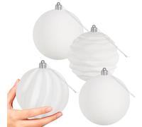 Miaikoe 4 PCS Grandes Boules de Noël en Velvet Ornaments Ensemble de Suspension à l'épreuve pour Les décorations de fête de l'arbre de Noël (Blanc, 10 cm)