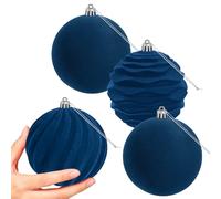 Miaikoe 4 PCS Grandes Boules de Noël en Velvet Ornaments Ensemble de Suspension à l'épreuve pour Les décorations de fête de l'arbre de Noël (Bleu, 10 cm)
