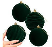 Miaikoe 4 PCS Grandes Boules de Noël en Velvet Ornaments Ensemble de Suspension à l'épreuve pour Les décorations de fête de l'arbre de Noël (Vert foncé, 10 cm)