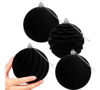 Miaikoe 4 PCS Grandes Boules de Noël en Velvet Ornaments Ensemble de Suspension à l'épreuve pour Les décorations de fête de l'arbre de Noël (Noir, 10 cm)