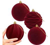 Miaikoe 4 PCS Grandes Boules de Noël en Velvet Ornaments Ensemble de Suspension à l'épreuve pour Les décorations de fête de l'arbre de Noël (Bourgogne, 10 CM)