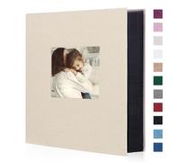 Miaikoe Album photo de grande capacité en lin à 400 pochettes - Classeur en lin à 400 pochettes verticales - Album photos de famille, anniversaire, livre (400 pochettes, beige)