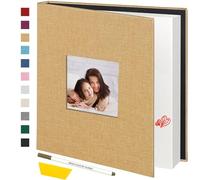Miaikoe Grand album photo autocollant pour photos de 10 x 15 cm, 12 x 17 cm, 20 x 25 cm, 60 pages avec couverture en lin avec fenêtre d'affichage, livre de bricolage avec stylo métallique et grattoir