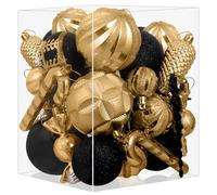 Miaikoe Lot de 36 décorations à suspendre pour sapin de Noël - Plusieurs tailles - Boules étanches à la destruction - Pour les fêtes de Noël, les fêtes d'hiver - Noir et doré