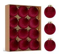 Miaikoe Velours Arbre de Noël Suspendu Ornaments Boules, 12 PCS Plastique Noël Suspendu Boules pour la décoration Hiver Vacances décor 8CM Bourgogne