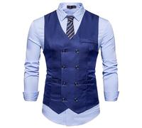 Miaikvs Gilet à double boutonnage pour homme Col en V Coupe ajustée Pour mariage formel fête d'affaires ou gilet quotidien(M31 Marine,L)