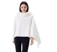 Miaikvs Poncho Cape Tricoté De Femme Pull-Over avec Col en Fourrure Poncho Wrap Châle(Blanc)