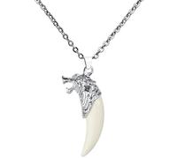 MiaLover Collier dent de Loup en Acier Inoxydable et Résine Bruce Lee Dent de Loup Ethnique pour Femme Homme Enfant et Fans Blanc, Gemme