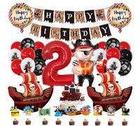MiaLover Décoration d'anniversaire pirate de 2 ans - Ballon en latex - Décoration de gâteau d'anniversaire - Bannière pour 2e anniversaire - Décoration de fête gothique