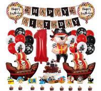 MiaLover Décoration d'anniversaire pirate pour 1 an - Ballon en latex - Décoration de gâteau d'anniversaire - Bannière pour 1er anniversaire - Décoration de fête gothique