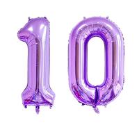 MiaLover Lot de 10 ballons gonflables avec chiffre de 10 ballons à l'hélium et 10 décorations d'anniversaire géantes gonflables à l'hélium pour hommes et femmes - Décoration d'anniversaire - Violet