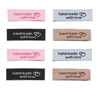 MiaLover Lot de 120 étiquettes en tissu fabriquées à la main avec amour pour vêtements - 4 couleurs