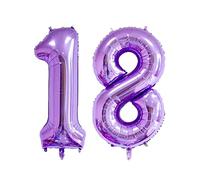 MiaLover Lot de 2 ballons décoratifs en forme de chiffre 101,6 cm (violet, réutilisables, compatibles à l'hélium, unisexe, jeunes, adultes, 18e anniversaire, mariage)