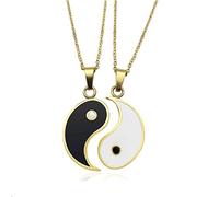 MiaLover Lot de 2 colliers Yin Yang Taichi BFF - Chaîne d'amitié - Pendentif Ying Yang - Pour couple - Bijoux pour meilleurs amis, amoureux et couples - Cadeaux (doré), Acier inoxydable