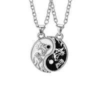 MiaLover Lot de 2 colliers Yin Yang Taichi BFF - Pendentif noir et blanc avec sculpture de dragon - Pour meilleurs amis, amoureux et cadeaux de couple, Gemme