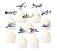 MiaLover Lot de 5 décorations de gâteau thème militaire hélicoptère avion de combat avion pour gâteau décoration de gâteau pour les amateurs militaires Décoration d'anniversaire