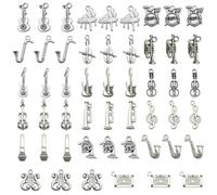 MiaLover Lot de 51 pendentifs musicaux rétro faits à la main - Accessoires de bijoux avec pendentif en métal - Guitare - Instrument de musique - Pour les amateurs de musique - Bricolage - Bracelet et