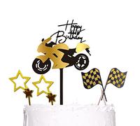 MiaLover Lot de 6 décorations de gâteau d'anniversaire, « Happy Birthday », décoration de gâteau de voiture de moto, décoration de gâteau en acrylique, garçon, fête d'anniversaire