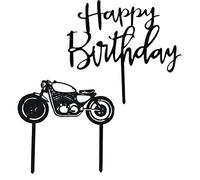 MiaLover Lot de 6 décorations de gâteau d'anniversaire « Happy Birthday » en acrylique - Décoration moto - Pour enfants et filles - Noir