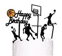 MiaLover Lot de 6 décorations de gâteau en acrylique pour fête d'anniversaire de garçon Motif basketball