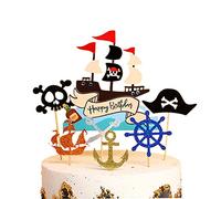 MiaLover Lot de 7 décorations de gâteau pirate - Décoration de gâteau Happy Birthday - Pour enfants, filles, garçons, Halloween, fête