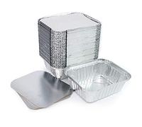 Miamex Lot de 100 Barquettes en Aluminium Jetables avec Couvercle pour Transport de Nourriture - Congélation - Cuisson (450ml)