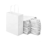 Miamex Lot de 40 Sacs Cabas Blancs en Papier Kraft avec Poignées -18 x 8 X 21 cm Sac de Courses/Emballage cadeau pour Anniversaire, Noël, Mariage... (Blanc)
